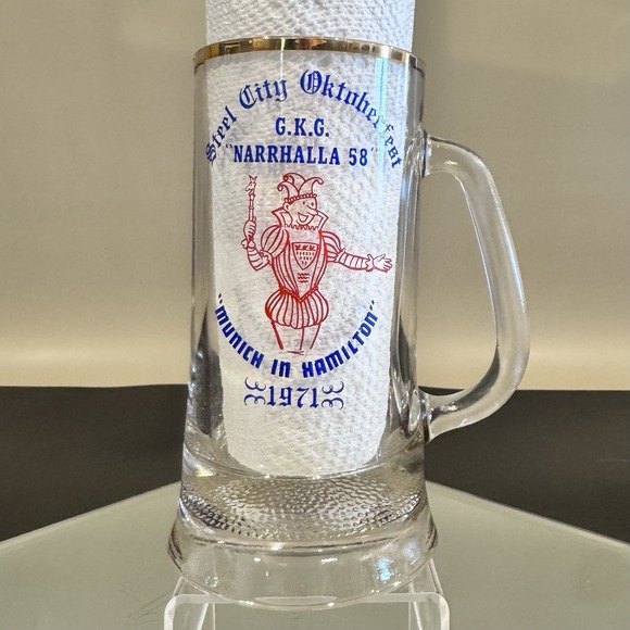 Other - Vintage 1971 Gold Rim Clear Glass Weighted Textured Base Oktoberfest Beer Mug